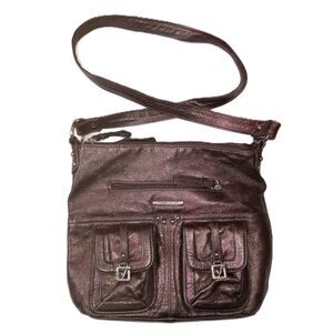 STONE MOUNTAIN Crossbody Faux Leather Metallic Brown Mid-Sized Purse Handbag